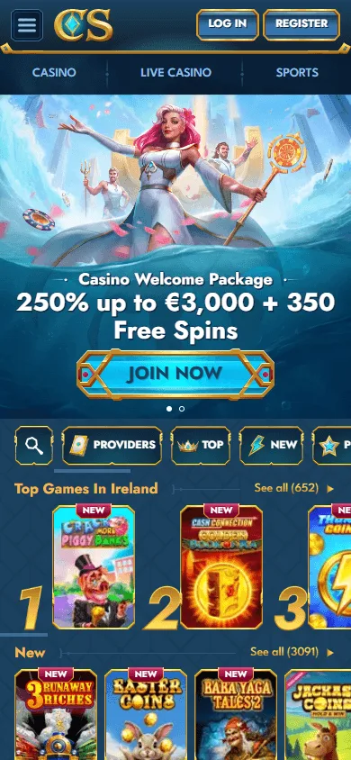 Casea Casino home interface on a mobile phone